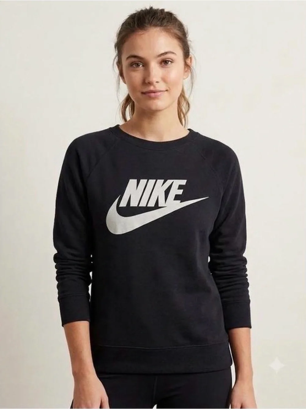 Nike‎ Sweatshirt Womens Medium Black Center Swoosh Crewneck Fleece Red Tag